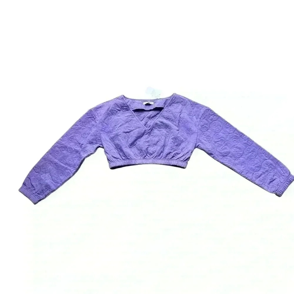 Emory park Long Sleeve Quilted crop top size L purple